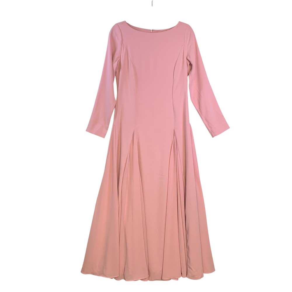 Alexia Admor Pink Long Sleeve Godet Maxi Dress Boat Neck Gown D5193 Size 6 NWT